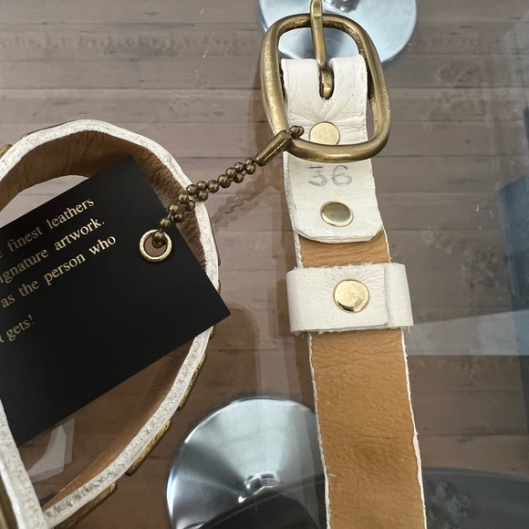 Calleen Cordero Studded Belt Women’s Size 36 white/brass studded leather - Picture 2 of 2